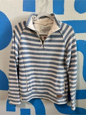 Girls’ 12/Women’s XS WEIRD FISH Blue & White Striped Half-Zip Pullover